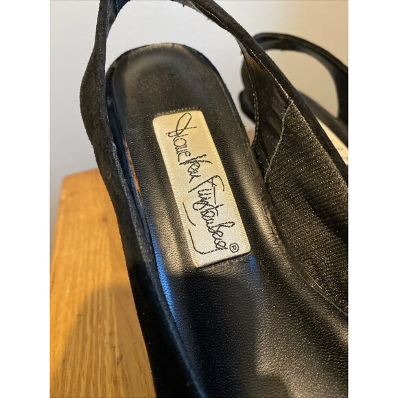 Diane Von Furstenberg Suede Kitten Sling Back 6 1/2 Black On Black - Picture 3 of 10